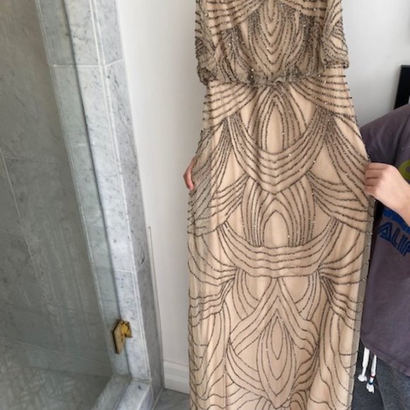 Adrianna Papell Beaded Tan Dress - Picture 2 of 8